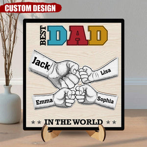 Best Dad Grandpa In The World - Gift For Father, Papa - Personalized 2-Layered Wooden Plaque With Stand