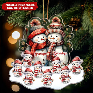 Snowman Grandpa Grandma With Little Snowman Kids Personalized Ornament