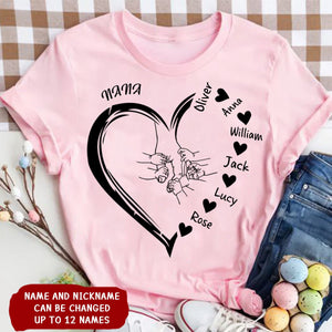 Personalized Grandma Mama And Kid Hands Heart Shirt