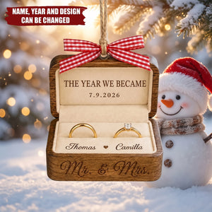 Personalized Couple Wedding Anniversary First Christmas Wood Ornament