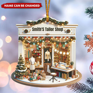 Personalized Tailor Shop Shaped Christmas Sewing Acrylic Ornament