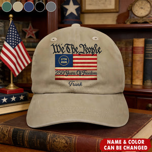 Stars And Stripes Faux Embroidery Effect We The People - Personalized Vintage Washed Denim Cap