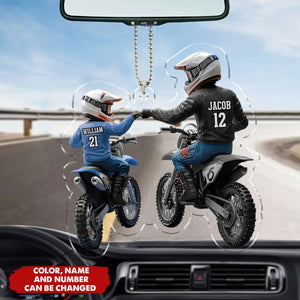 Dirt Bike Dad And Kid - Personalized Acrylic Ornament, Car Hanger, Gift For Dad