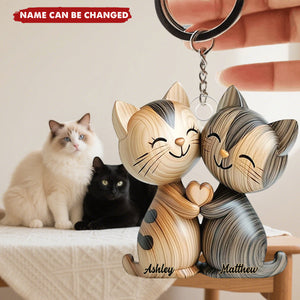 Cute Cat Couple - Personalized Acrylic Keychain
