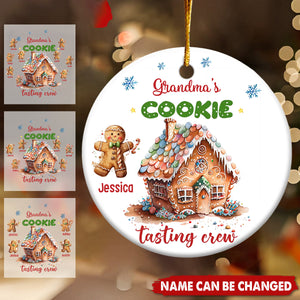 Grandma's Cookie Tasting Crew - Personalized Circle Ceramic Ornament, Gift For Family Members
