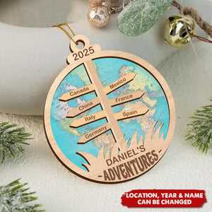 Travel Adventure - Personalized 2-Layered Ornament, Gift for Travelers and Explorers