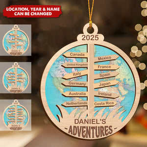 Travel Adventure - Personalized 2-Layered Ornament, Gift for Travelers and Explorers
