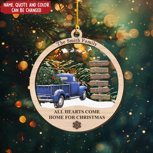 Family Post Sign Christmas Truck - Personalized 2-Layered Mix Ornament