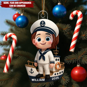 Little Kid Boy Dream Job Firefighter - Personalized Christmas Acrylic Ornament