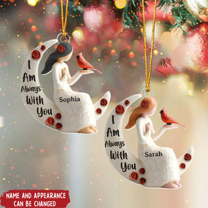 Cardinal On The Moon - Personalized Christmas Acrylic Ornament