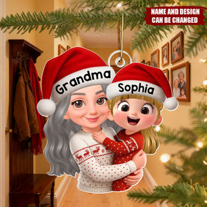 Christmas Joyful Grandma Hugging Grandkid - Personalized Christmas Acrylic Ornament