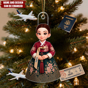 3D Effect Man Woman Korean Hanbok - Personalized Christmas Acrylic Ornament