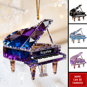 Crystalline Piano Effect - Personalized Christmas Acrylic Ornament, Gift For Pianist