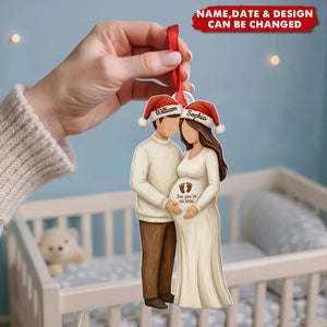 3D Effect Wooden Pregnancy Announcement - Personalized Christmas Acrylic Ornament