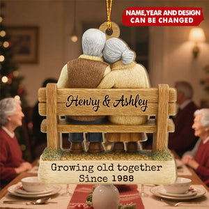 Couple Growing Old Together - Personalized Wooden Ornament