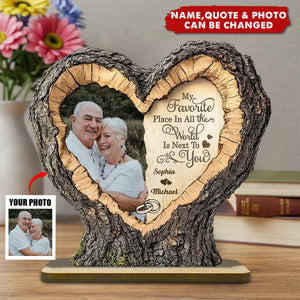 Favorite Place Next To You Couple Custom Photo 2D Flat - Personalized 2-Layered Wooden Plaque - Anniversary Gift, Valentine's Gift For Him, For Her