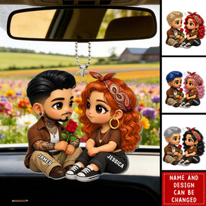 3D Effect Cute Couple A Rose For You - Personalized Car Ornament
