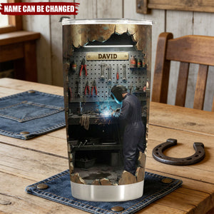Hard At Work Welder - Custom Stainless Steel Tumbler, Gift For Welders