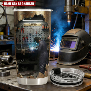 Hard At Work Welder - Custom Stainless Steel Tumbler, Gift For Welders