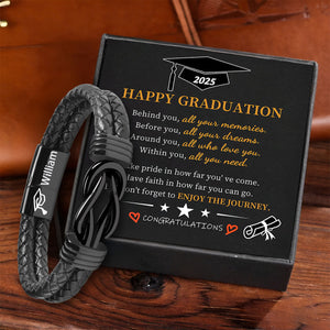 Personalized Leather Graduation Bracelet - Meaningful Gift for New Grads
