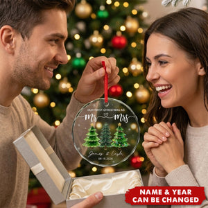 Personalized Circle Glass Ornament, Custom First Christmas Wedding Anniversary Gift For Couple