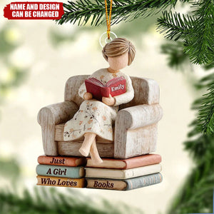 Just A Girl Who Loves Books Acrylic Ornament - Personalized Book Lover Gift for Bookworm
