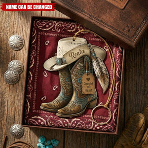 Personalized Cowgirl Boots Acrylic Custom Shape Ornament, Custom Western Hat Ornament, Cowgirl Heart Keepsake, Cowboy Christmas Gift