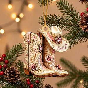 Personalized Cowgirl Boots Acrylic Custom Shape Ornament, Custom Western Hat Ornament, Cowgirl Heart Keepsake, Cowboy Christmas Gift