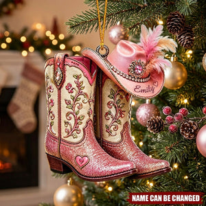Personalized Cowgirl Boots Acrylic Custom Shape Ornament, Custom Western Hat Ornament, Cowgirl Heart Keepsake, Cowboy Christmas Gift