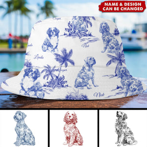 Dog Lovers Toile De Jouy Style Custom Dog Breeds Personalized Bucket Hat