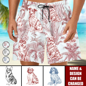 Dog Custom Toile De Jouy French Style - Personalized Beach Shorts
