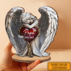 On Angels Wings - Personalized Memorial Freestanding Wood Plaque