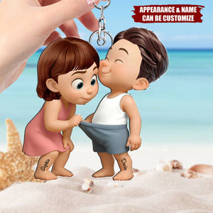 Funny Cute Cartoon Couple Personalized Acrylic Keychain