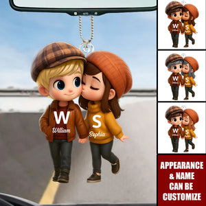 Fall Season Cute Cartoon Couple Walking Personalized Car Ornament