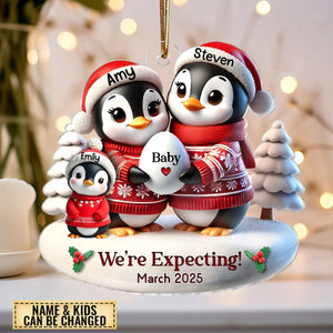 Cute Penguin Couple Expecting Parents Pregnancy Personalized Acrylic Ornament