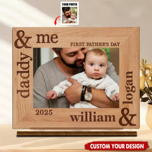 Custom Photo Our First Fathers Day Together - Family Personalized 2-Layered Wooden Plaque