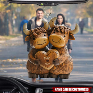 Cute Highland Cow Couple Personalized Acrylic Car Ornament