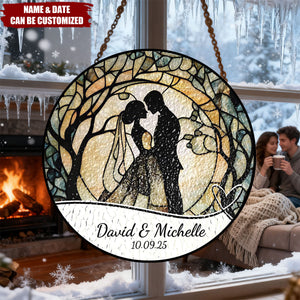 Bride And Groom Personalized Wedding Stained Glass Suncatcher Ornament