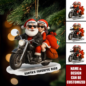 Bikers Santa Couple Riding Partners for Life - Personalized Acrylic Ornament, Gift for Him, Gift for Her