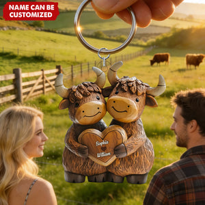 Highland Cow Couple - Personalized Acrylic Keychain