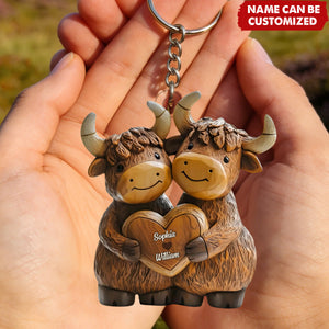 Highland Cow Couple - Personalized Acrylic Keychain
