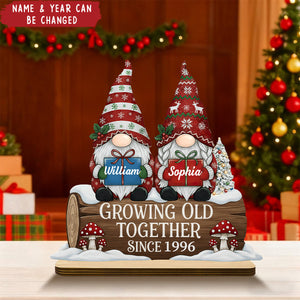 Couple Growing Old Together Personalized Sitting Wooden Plaque