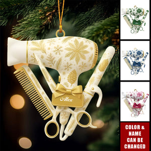 Personalized Hairstylist Christmas Acrylic Ornament, Hair Stylist Hanging Decor Gift, Tis The Season Presents Hairdresser