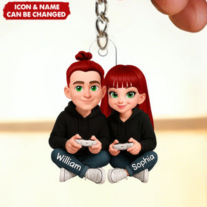 Couple Gaming Forever 2 Player Mode Signature Symbols Christmas - Personalized Acrylic Keychain