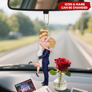 Personalized Couple Hugging Kissing Acylic Car Ornament - Heartfelt Gift For Him, Her, Wife, Husband, Couple