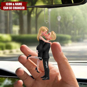 Romantic Hugging kissing Couple - Personalized 2-Layered Acrylic Car Ornament