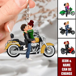Kissing Hugging Doll Motorcycle Couple - Personalized Acrylic Keychain