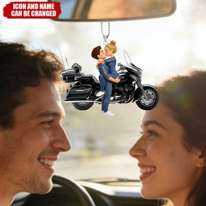 Kissing Hugging Doll Motorcycle Couple - Personalized Car Ornament