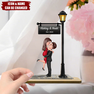 Couple Kissing Under Lamp Post Personalized 2-Layer Standing Wooden Plaque, Heartfelt Gift For Her, For Wife