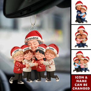 Grandma Hugging Grandkids - Personalized Car Ornament
